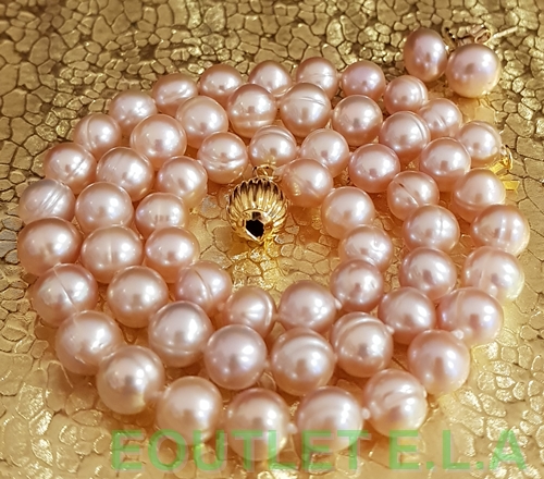 GENUINE 7-8mm PURPLISH PINK PEARLS NECKLACE+FREE EARRINGS
